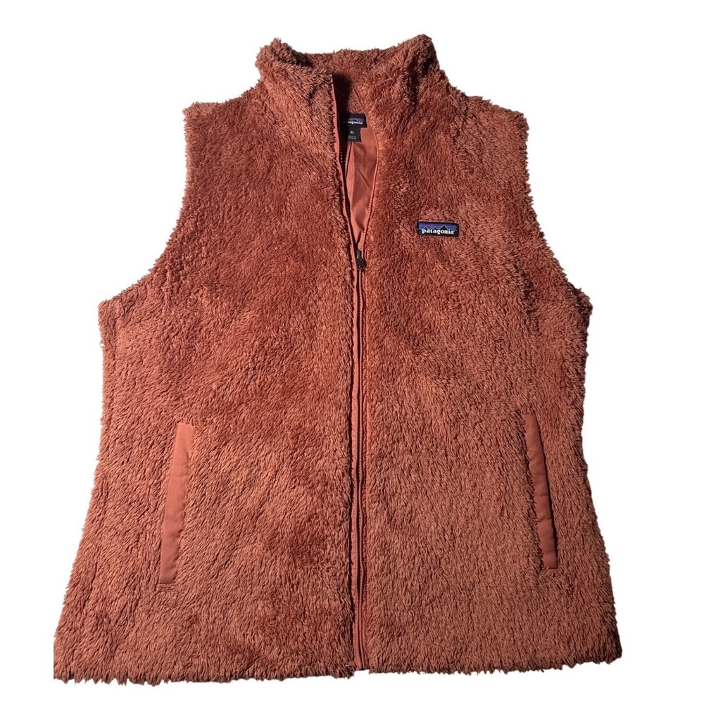 Patagonia Los Gatos Fleece Vest Womens XL Rust Orange Full Zip High Pile Soft